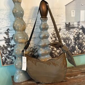 NWT CREAM Olive Crescent Nylon Shoulder Bag with Knot Detail